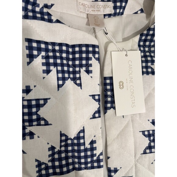 Caroline Constas women White & Navy Linen Blend Quilted Blazer Jacket size Large - Picture 5 of 6
